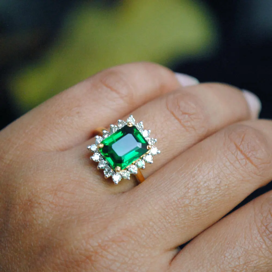 Buy 92.5 Sterling Silver Ring Studded With Lab Diamonds And A Round Emerald Green  Stone KALKI Fashion India