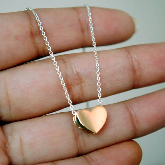 14K Solid Gold Tiny Heart Pendant Necklace Everyday Small Pendant Simple Minimal Layering Valentine Gift