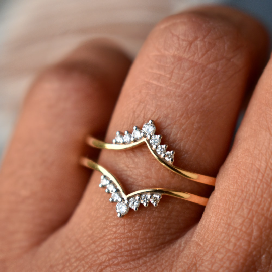 Buy Curved Ruby Diamond Wedding Ring, Alternate Ruby Diamond Ring Enhancer, Tiara  Crown Ring, Ruby Diamond Ring Guard, Custom Bridal Ring Set Online in India  - … | Stacked diamond bands, Bridal