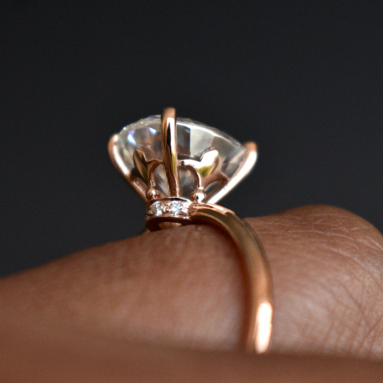 Vintage oval moissanite engagement ring set five stone rose gold alter –  Ohjewel