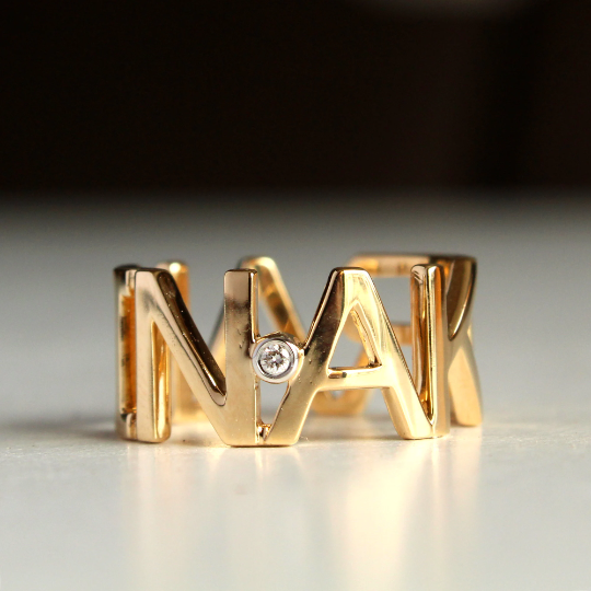 Gold name ring best sale with diamonds