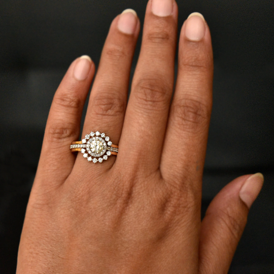 Half Carat Round Diamond Halo Engagement Ring and Enhancer Set