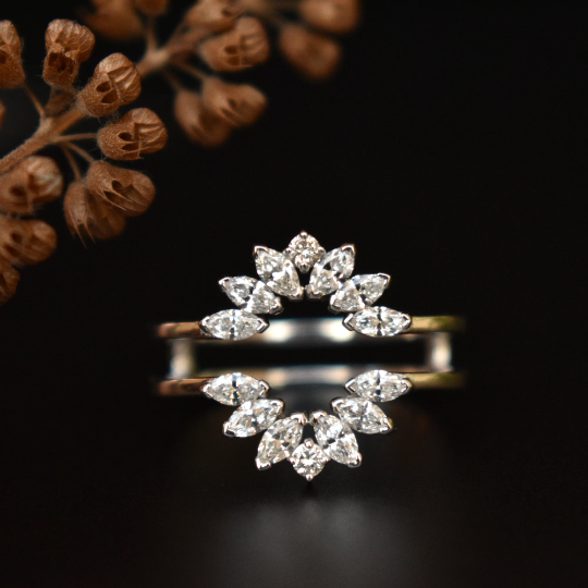 Marquise & Round Diamond Sunburst Halo Stack Ring Wrap