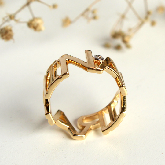 Solid Gold Eternity Name Ring with Natural Diamond