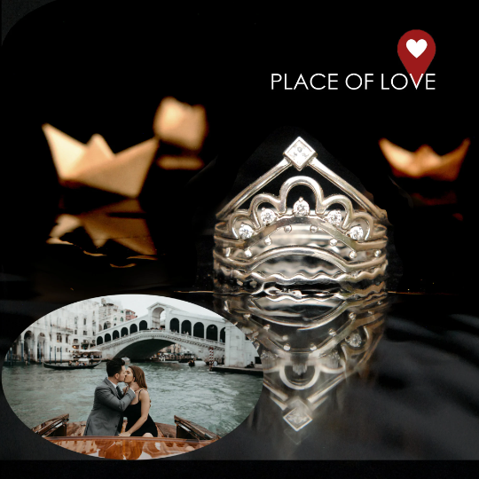 Place of Love 5 Stacking Rings with Venice Engagement Wedding Location Souvenier