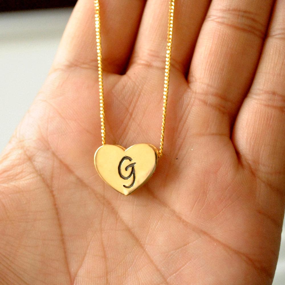 Custom Initital Heart Shaped Gold Necklace Pendant-Abhika Jewels