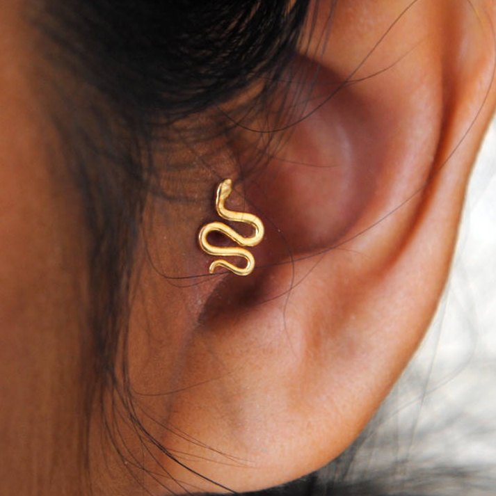 Pushback Tragus Gold Snake Earring-Abhika Jewels