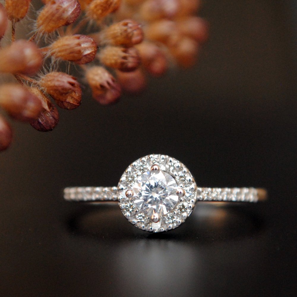 Round Solitaire Diamond Halo Ring-Abhika Jewels