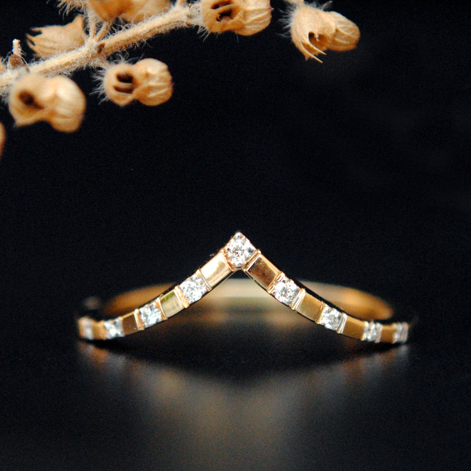 Chevron Ring Stackable V Diamond Ring-Abhika Jewels