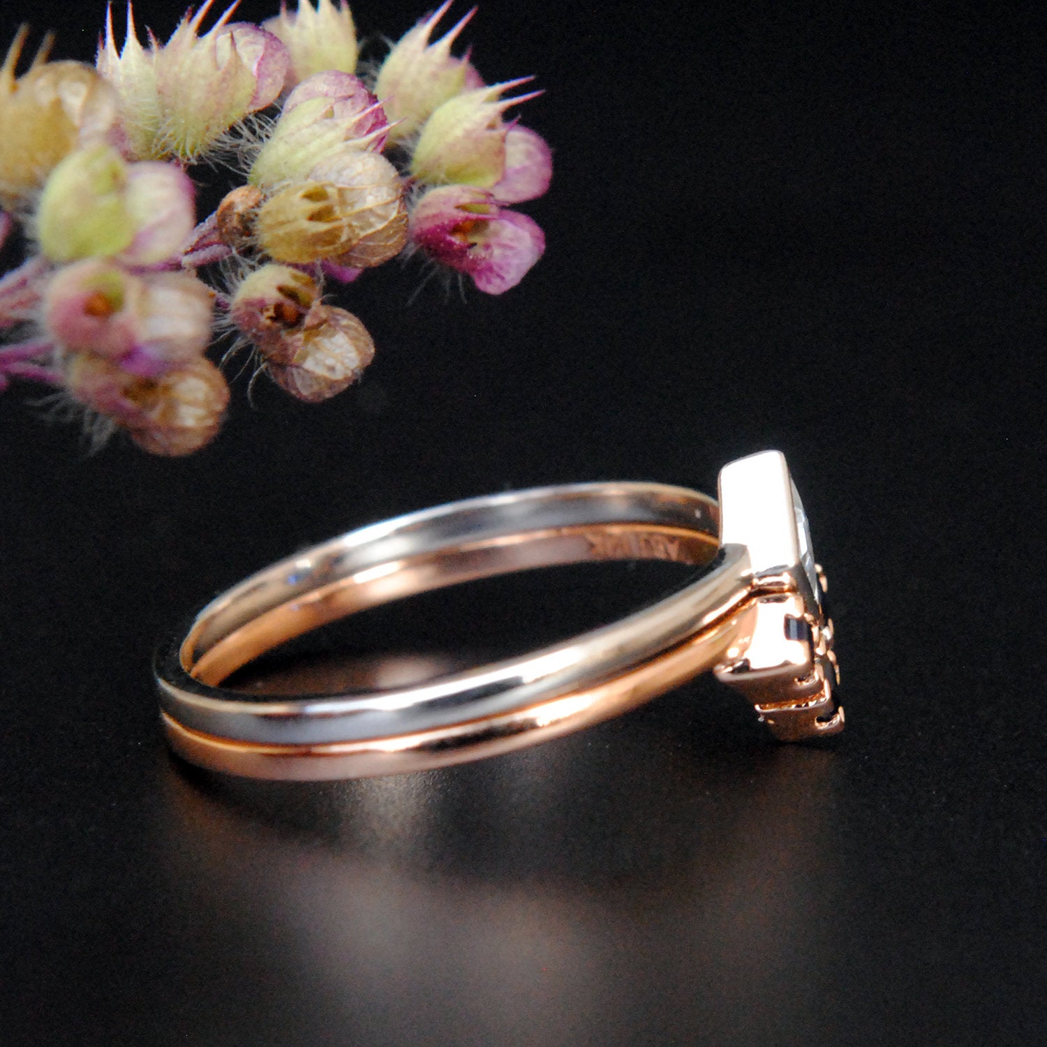 The “Shannon” Ring Set • 6mm Halo Wedding Set Cremation Rings for Ashes -  Sugarberry Memorials