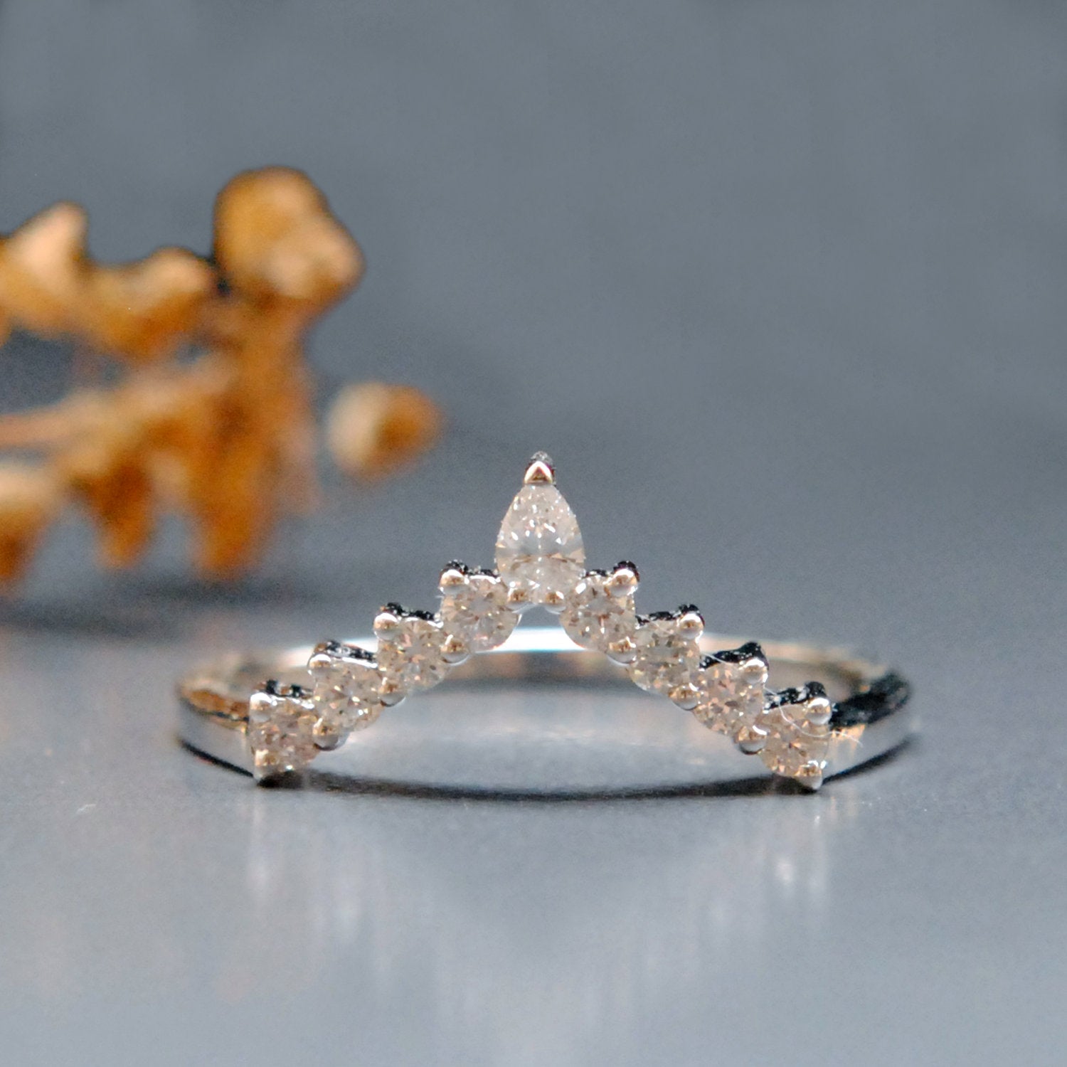 Marquis and Round V Diamond Stack Ring-Abhika Jewels