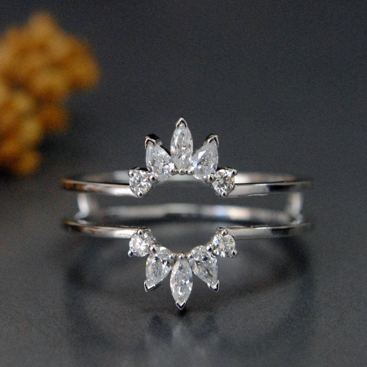 Marquise Pear Cut Diamond Halo Ring Enhancer-Abhika Jewels