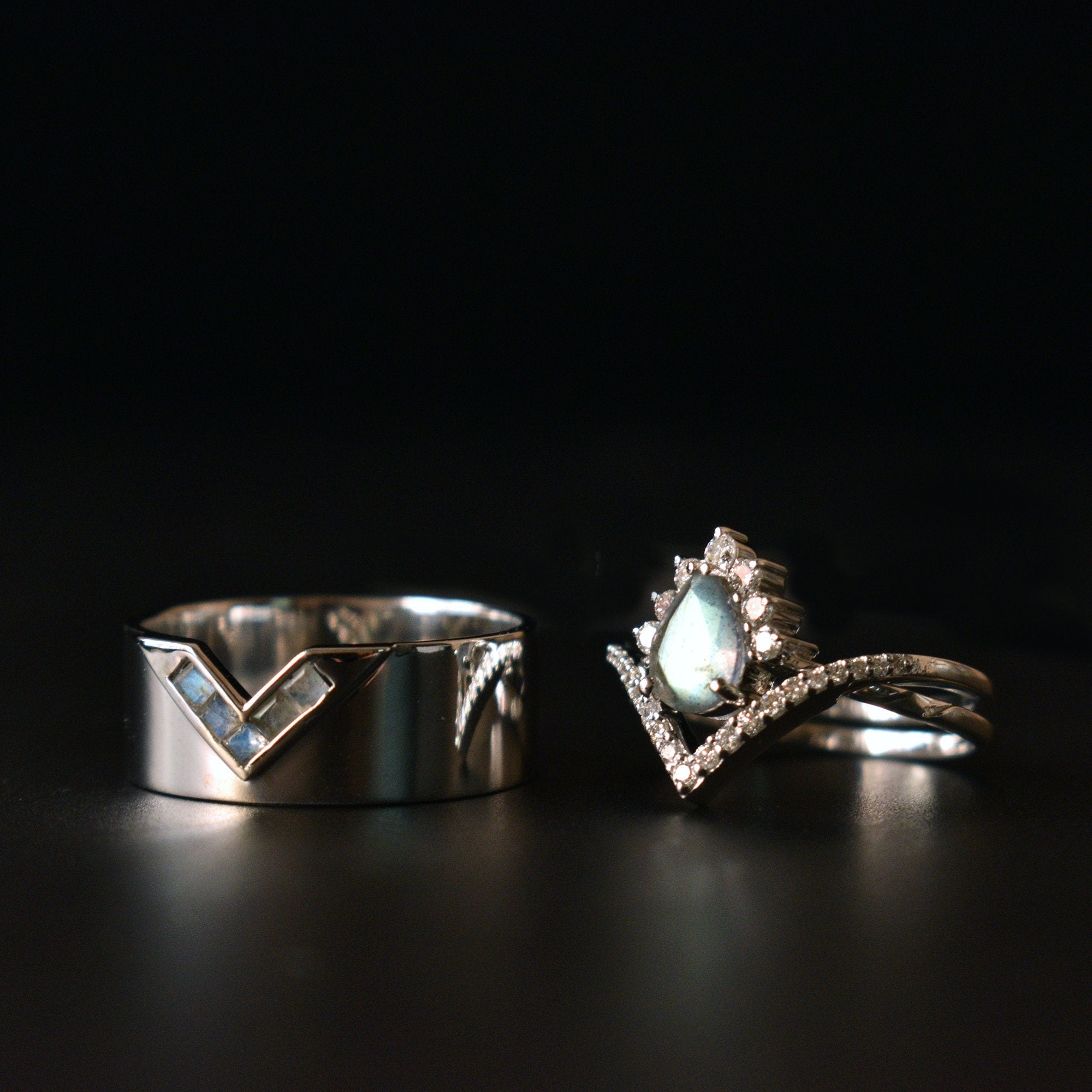 3 Piece Couple Wedding Rings, Silver Wedding Bands, Silver Tungsten Rings,  Silver Tungsten Wedding Bands