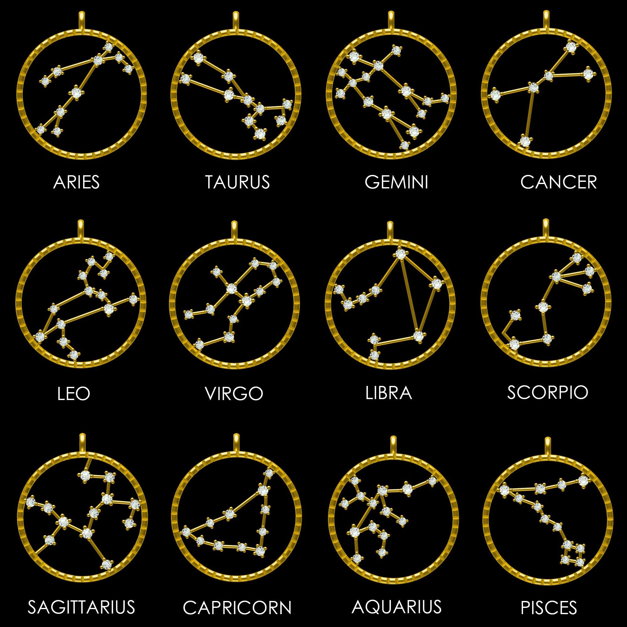 Zodiac Constellation Necklace with Dark Grey MOP Abhika Jewels