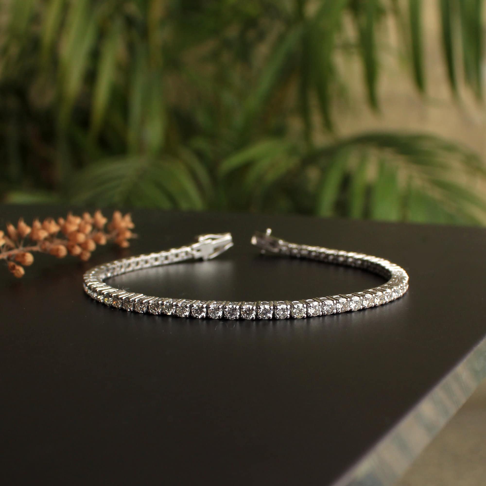 3Ct 14k Solid White Gold Natural Diamond Tennis Bracelet. Ready to Ship 4 Prong Link Bracelet, Dainty Round Diamond Bridal Bracelet