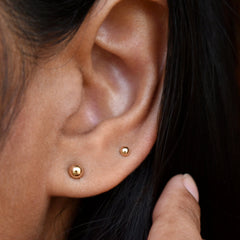 2mm 3mm Solid Gold Ball Stud Earrings Abhika Jewels