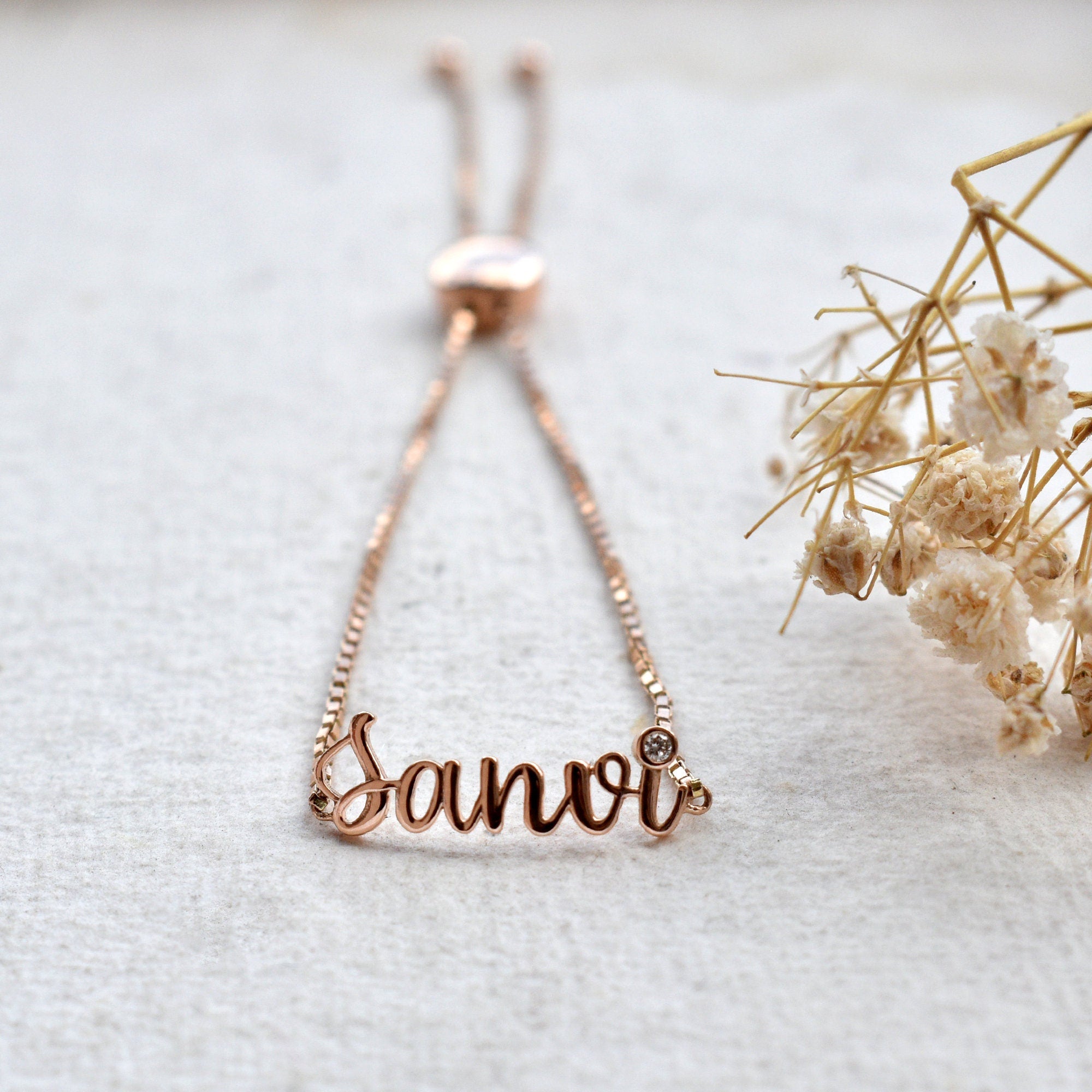 Personalized 14k Gold Letter Name Bracelet Dainty Single Row 