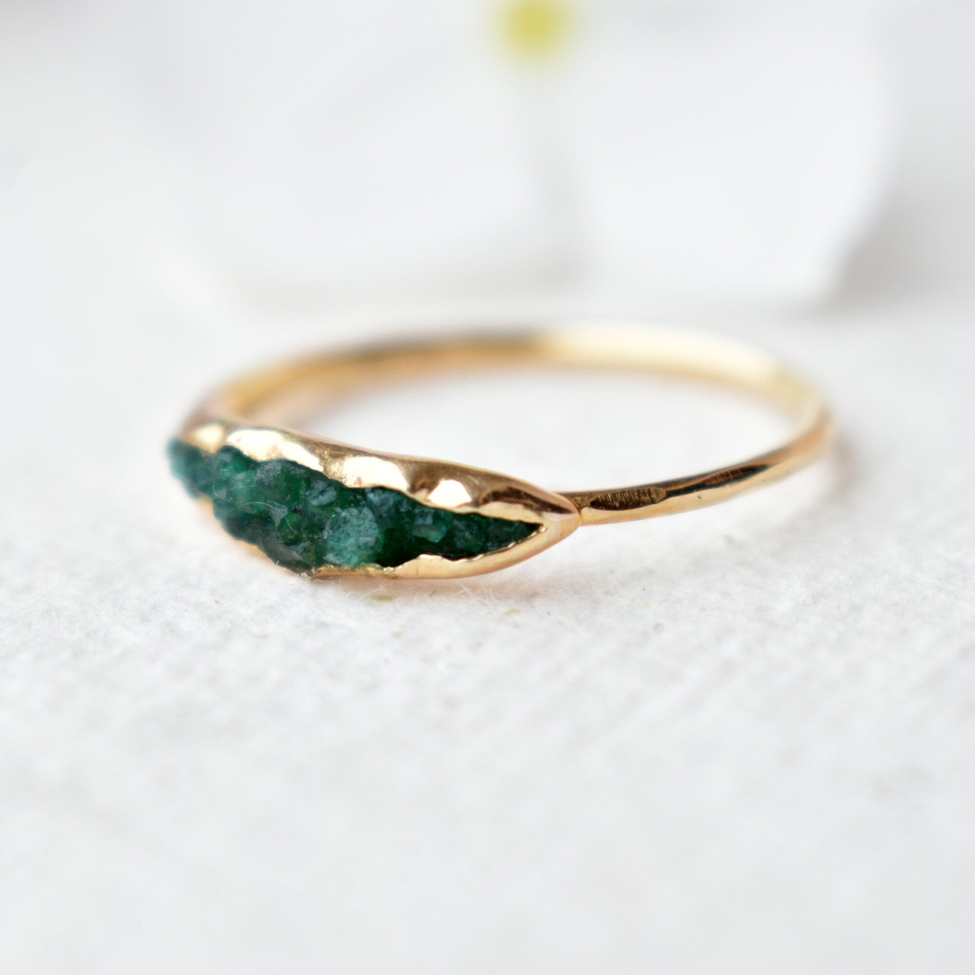 Natural Rough Emerald Peapod Ring, Solid 14k Yellow Gold READY TO SHIP Ring, Organic Unique Thumb Right-Hand Ring