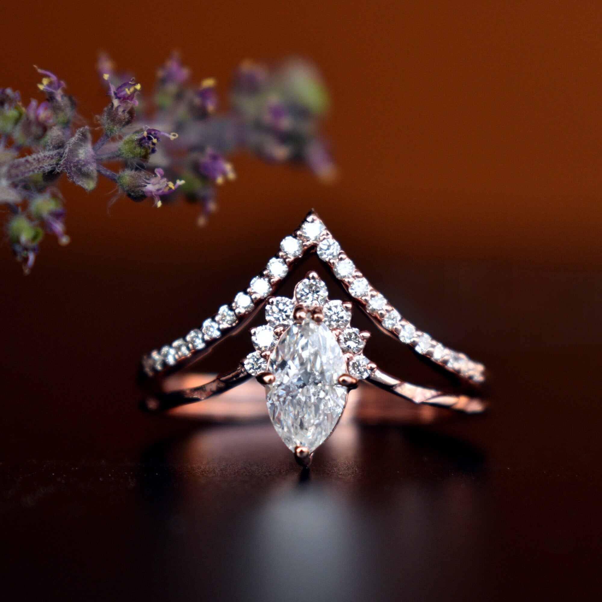 0.50 Ct Marquise Diamond Crossover Ring Set in14K Rose Gold READY