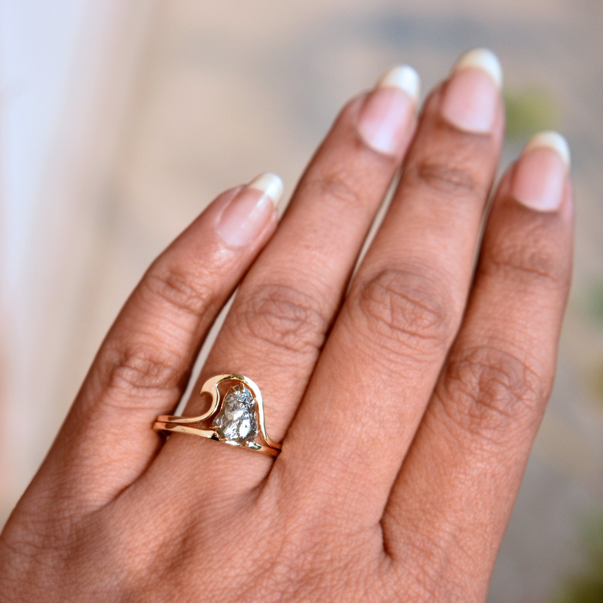 Argyle Mine Australian Rough Raw Diamond on Hand Forged Recycled Gold Ring-  Custom Made Engagement Ring Rough Uncut Stone Colored Diamond