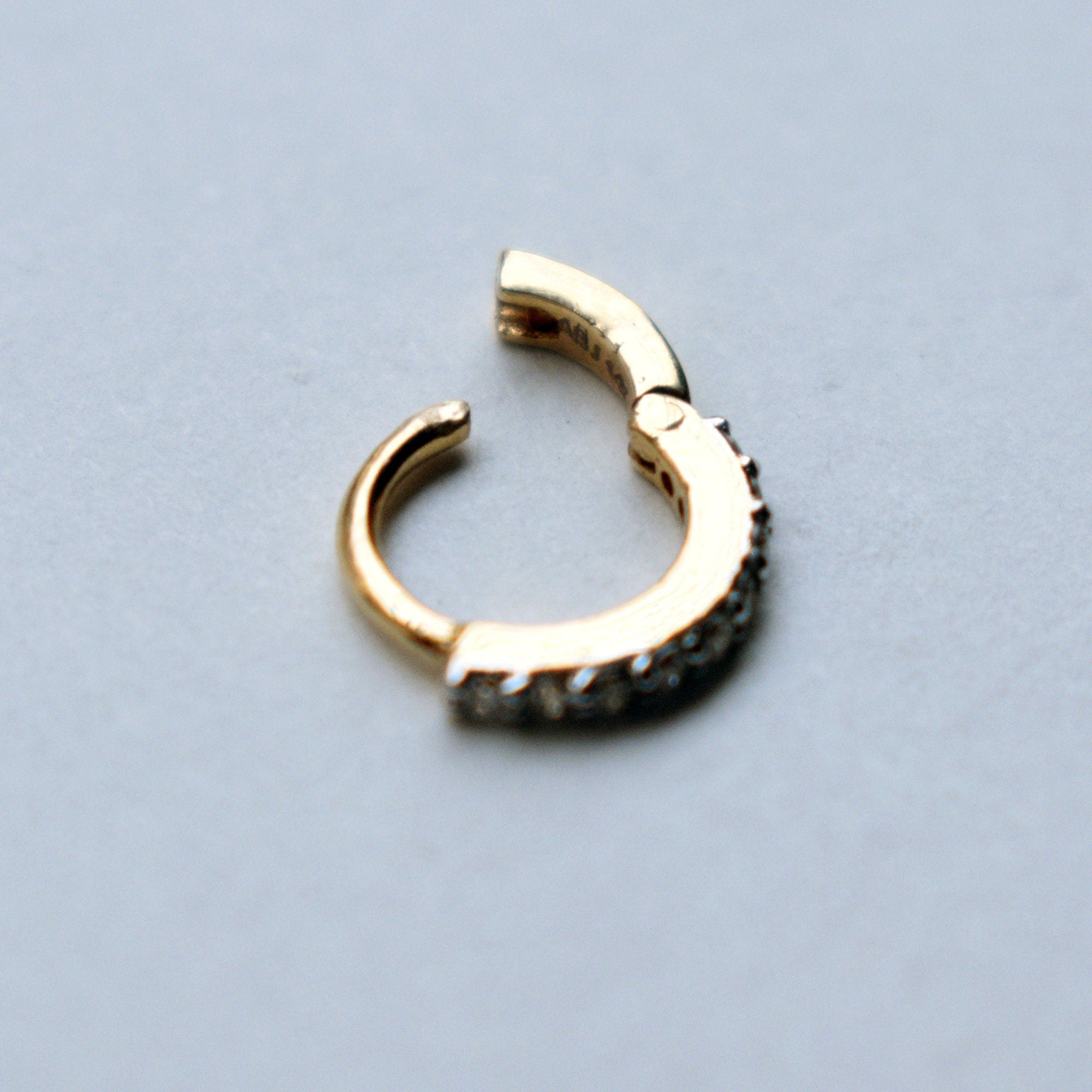 1.2mm Genuine Diamond 20g Hinged Clicker, 14k 18k Solid Gold Snug Hoop Ring, Nose Rook Forward Helix Lip Brow Dainty Piercing Jewelry