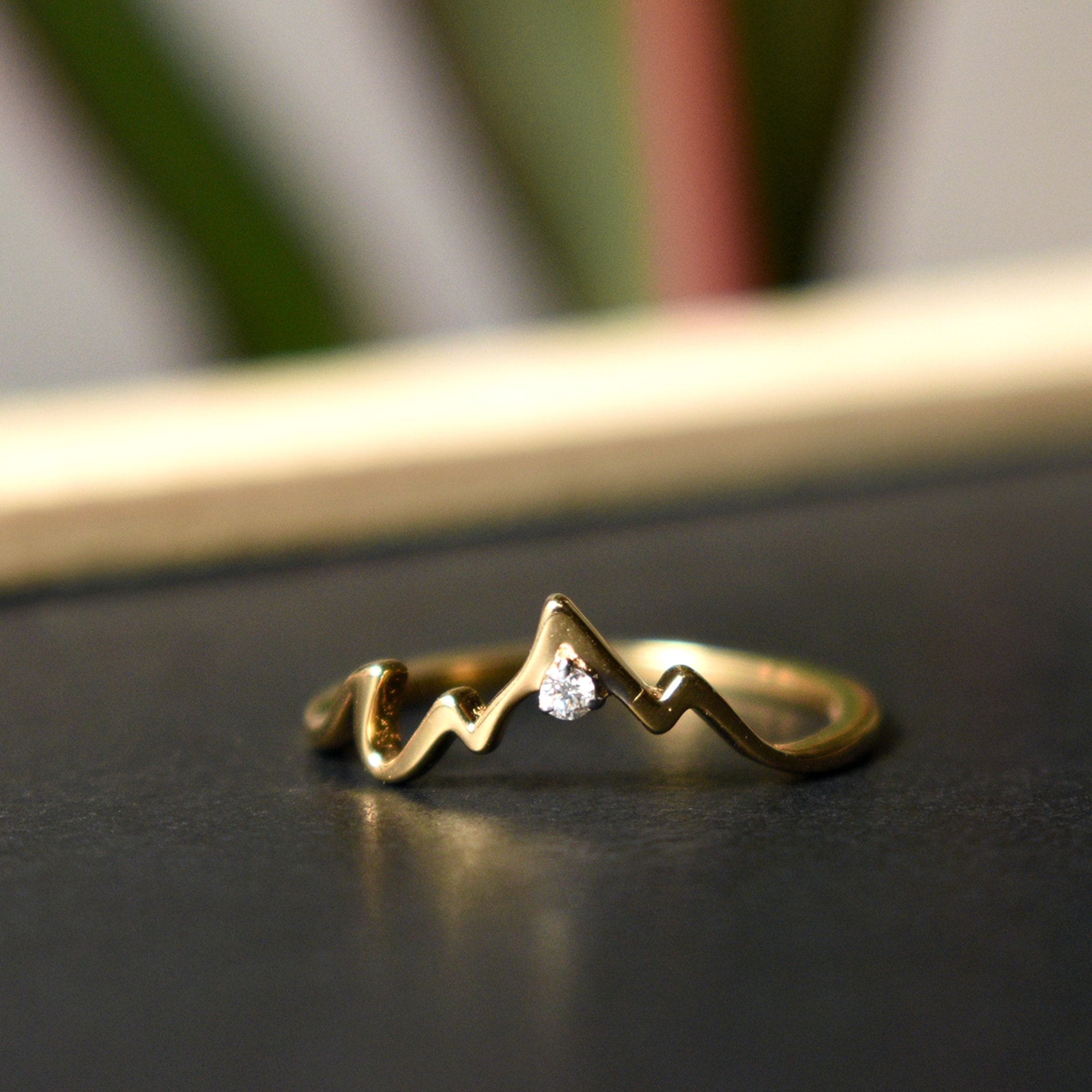 Mountain Range Silhouette Ring, 14K 18K Solid Gold & Diamond Trekking Lover Gift, Mountain Proposal Wedding Ring. Theme Wedding Jewelry
