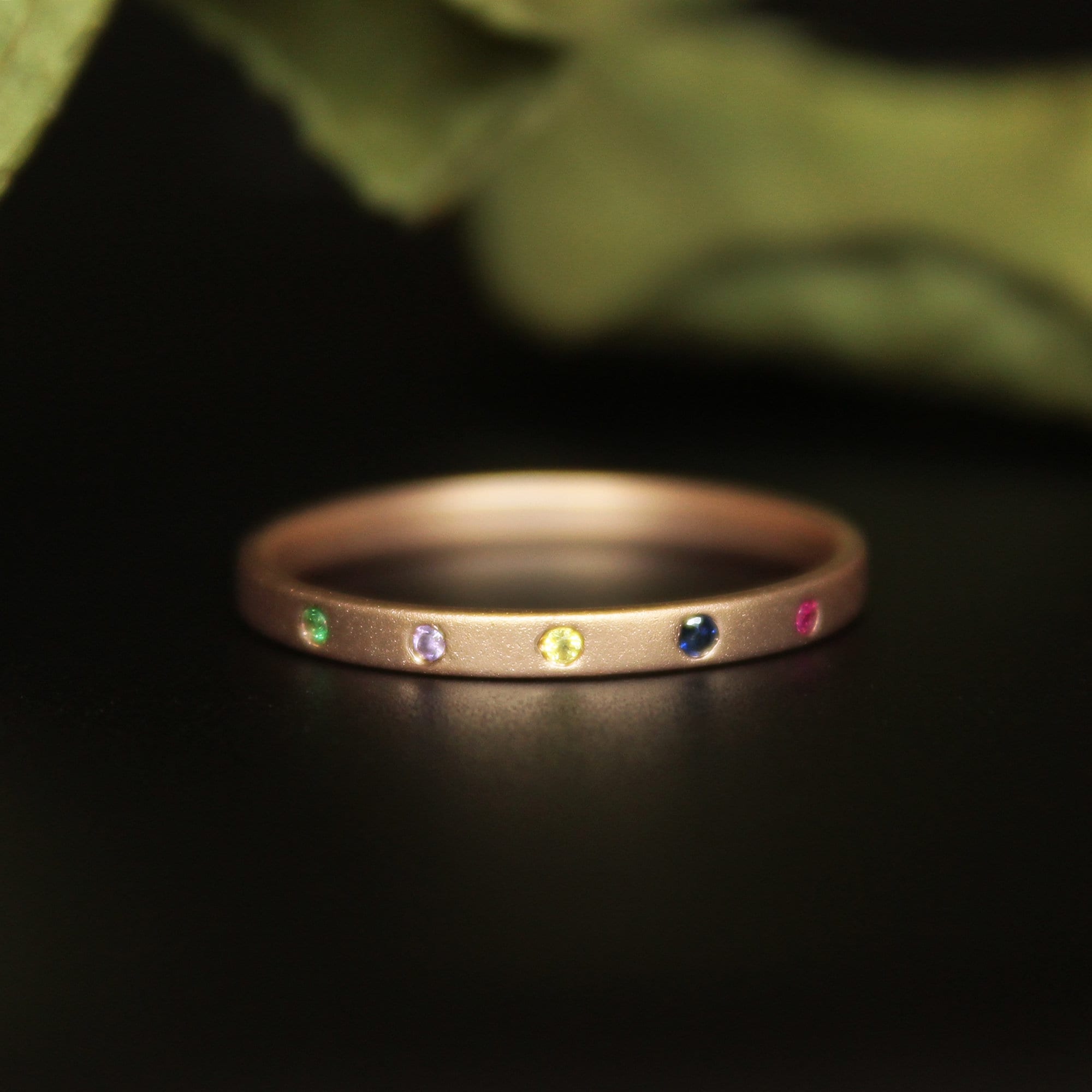 2mm 5 Flush Set Gemstones Band, Multi Birthstone Ring, 14k 18k Solid Gold Stack Wedding Ring, Thumb Ring, Gift for Grandmother, Sibling Ring