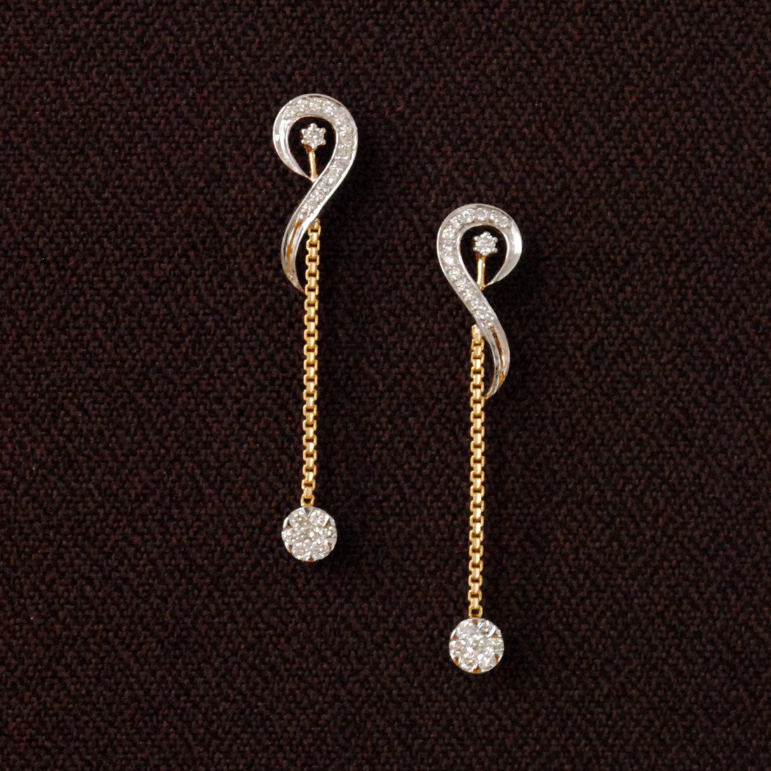 Long Diamond Cluster Gold Chain Earrings-Abhika Jewels
