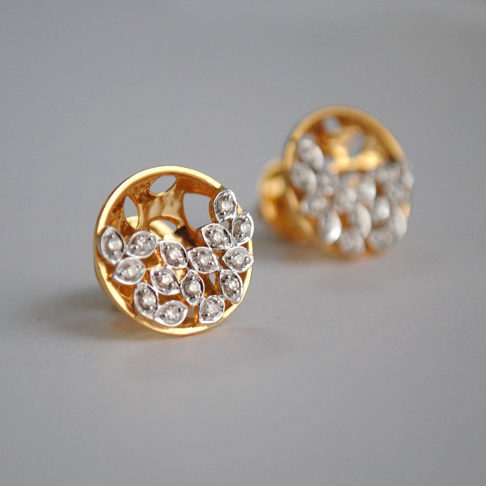 Gold Diamond Crescent Moon Leaf 3D Studs-Abhika Jewels